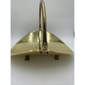 Vintage Brass Log Firewood Holder Fireplace Carrier Claw Feet Mid Century MCM